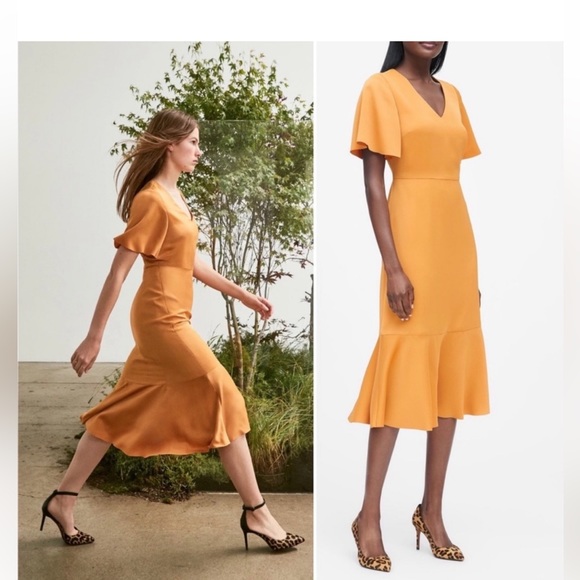 Banana Republic Satin Marigold Flutter Midi Dress with Sleeves, size 2. - Picture 6 of 6